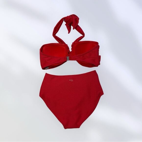 HEAT Bikini Set NEW Halter Top High Waist Bottoms Red Size M - Picture 3 of 11